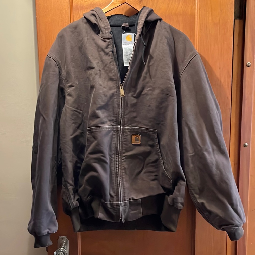 VTG Carhartt J208 Hooded Zip Work Chore Canvas Coat Bomber Jacket DKB